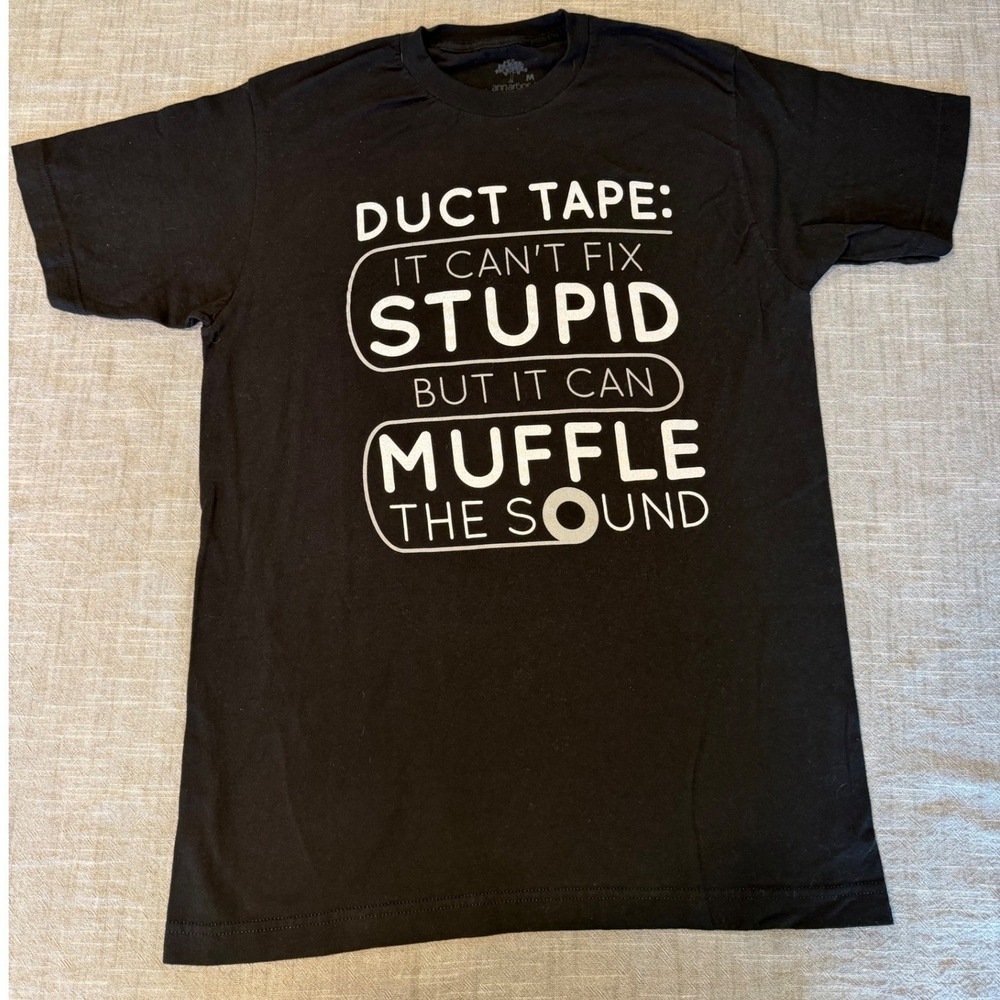 Ann Arbor T-Shirt Co Duct Tape Muffle The Sound Graphic Tee Black Mens Medium